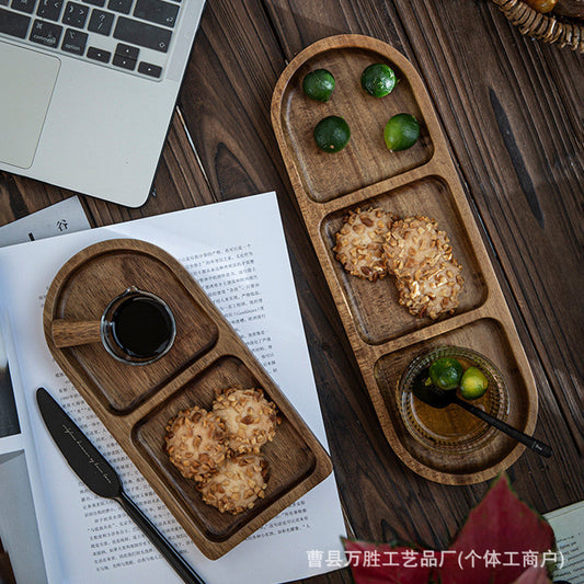A Acacia wooden tray Japanese-style divided household dim sum snack storage tray