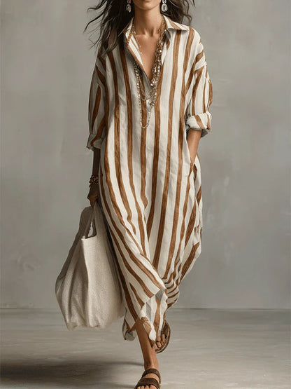 A stripe cropped sleeve shirt dress