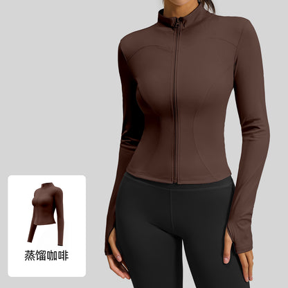 A yoga clothes top women slim and thin breathable running fitness jacket