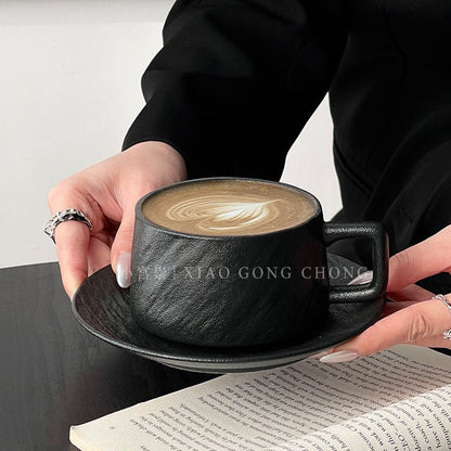 A retro stone coffee cup, premium sense, simple ceramic cup, exquisite latte latte flower cup, cappuccino mocha cup saucer