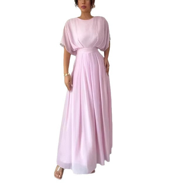 A crew neck chiffon maxi dress