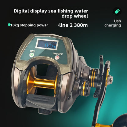 A sea fishing water drop wheel long-distance projection digital display wheel charging Luya fishing wheel