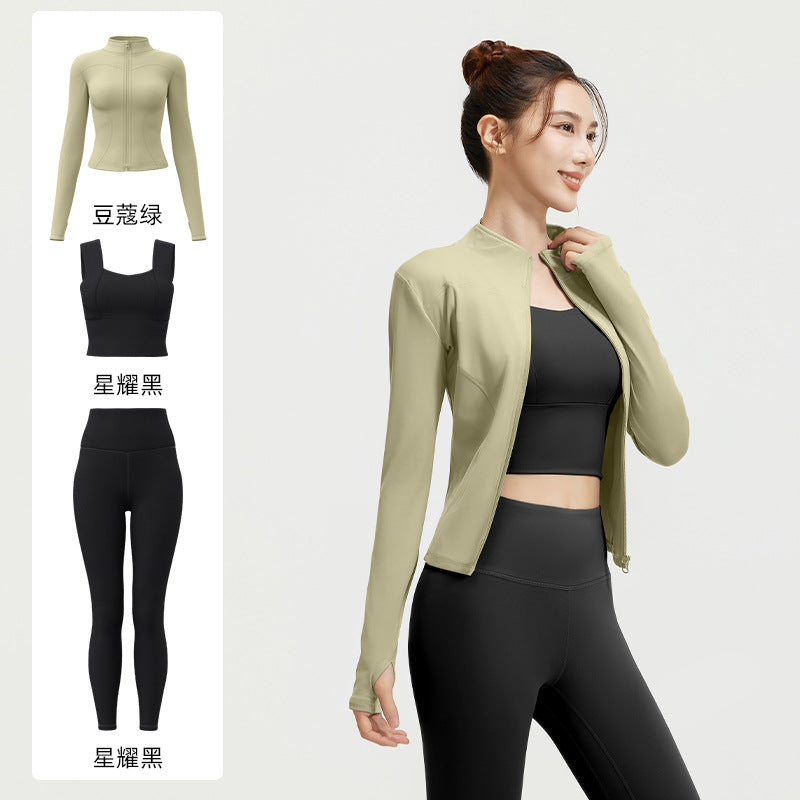 A Spring and Autumn Yoga Clothing Three-piece Skinny Fitness Clothing Morning Running Sports Suit