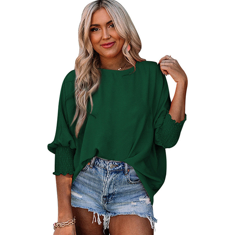 Amazon Independent Station Europe, America, Cross-border 2025 Summer New Products Women's Loose Large Size Crew Neck Solid Color Wrap Top