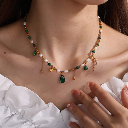 A French style court ins light luxury design noble zircon natural pearl exquisite necklace collarbone chain necklace