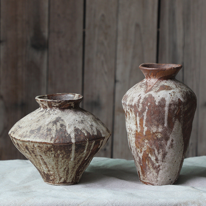 A wabi-sabi wind ceramic vase coarse pottery vase flower arrangement retro nostalgic handmade B & B hotel zen ornament new Chinese style