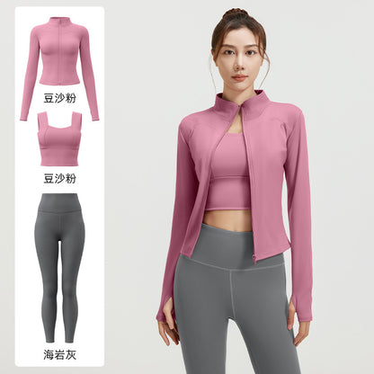A Spring and Autumn Yoga Clothing Three-piece Skinny Fitness Clothing Morning Running Sports Suit