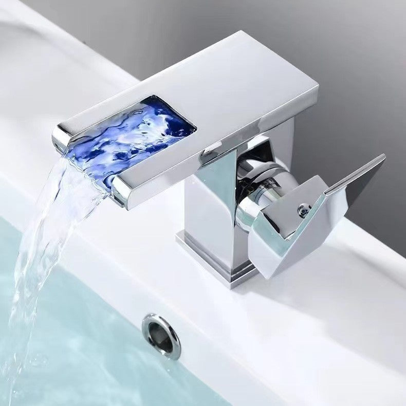 A: All copper LED light waterfall luminous faucet