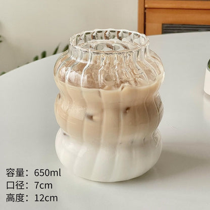 A cloud cup ins wind coffee glass cup spiral stripe straw cup high borosilicate glass