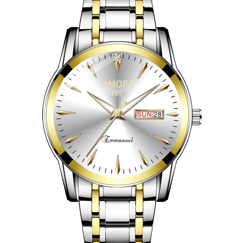 A business waterproof automatic quartz watch luminous double calendar movement men's Korean version fashion watch wholesale delivery - Mixbatch