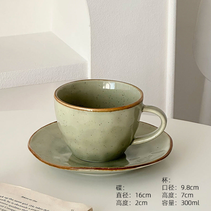A retro stone coffee cup, premium sense, simple ceramic cup, exquisite latte latte flower cup, cappuccino mocha cup saucer