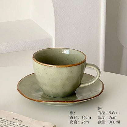 A retro stone coffee cup, premium sense, simple ceramic cup, exquisite latte latte flower cup, cappuccino mocha cup saucer