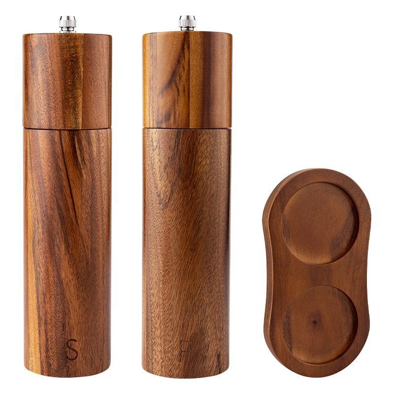 A lobular acacia cylindrical pepper grinder
