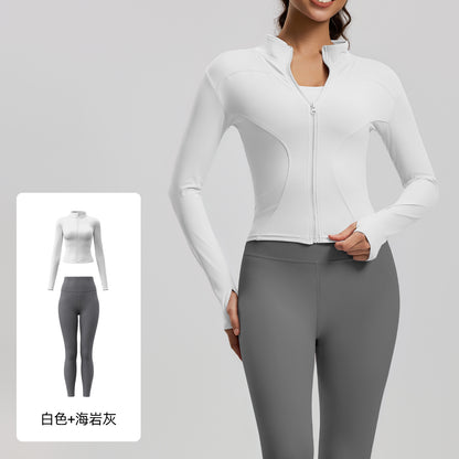 A Yoga Clothing Women's Fitness Running High Elasticity Sports Jacket Tights Hip Pants Fitness Clothing Set