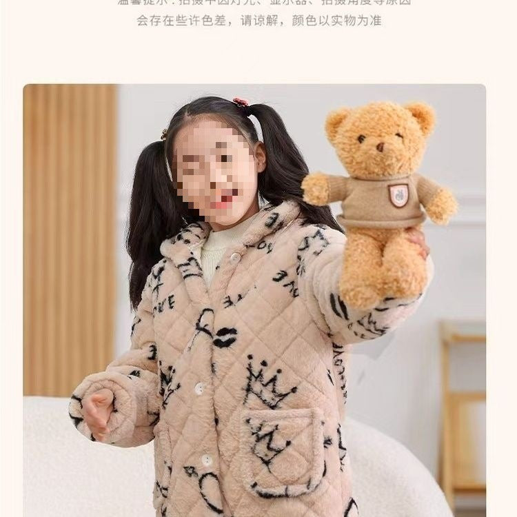A extra thick girls princess wind leopard print warm winter blouse jacket fashion cotton-padded jacket velvet cotton-padded jacket