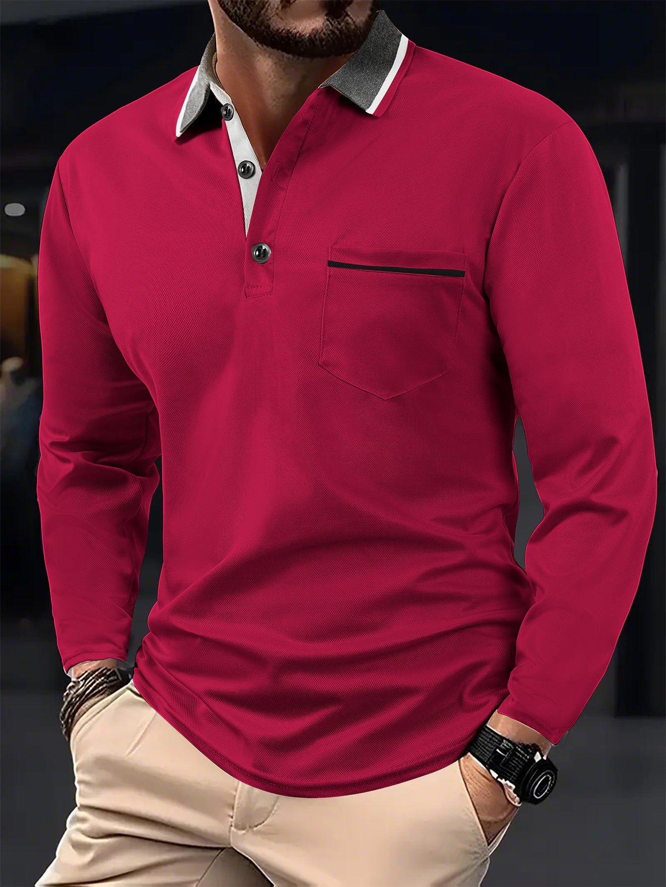 A European and American cross-border men's polo shirt fashion lapel golf wear men's sports long-sleeved POLO shirt wholesale