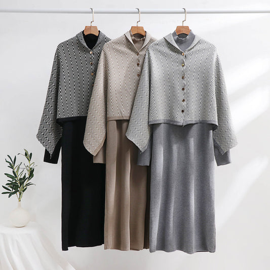 A long-sleeved dress shawl jacket two-piece set