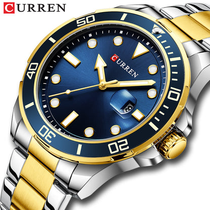 A Curren/Carrion 8388 Men's Watch, Waterproof Quartz Steel Strap Watch, Calendar Quartz watches