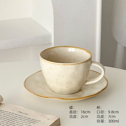 A retro stone coffee cup, premium sense, simple ceramic cup, exquisite latte latte flower cup, cappuccino mocha cup saucer