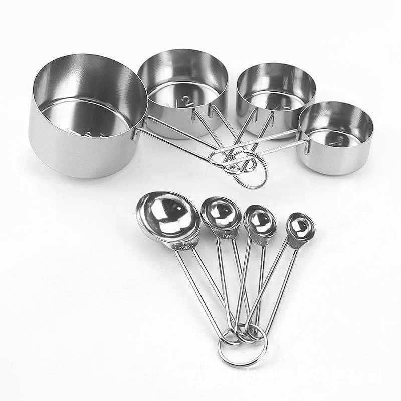 A Stainless steel measuring cup measuring spoon Acacia wooden handle baking tool