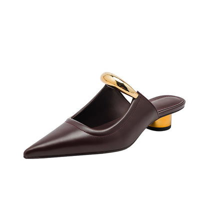 A simple pointed women's slippers medium heel multi-colored sandals
