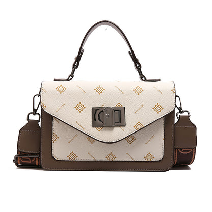 A cross-border fashion lock handbag women's simple trend atmospheric shoulder bag light luxury retro printed messenger tote bag - Mixbatch