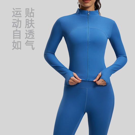 A new striped sports jacket outdoor running slim and thin stand-up neck yoga jacket