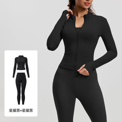 A Yoga Clothing Women's Fitness Running High Elasticity Sports Jacket Tights Hip Pants Fitness Clothing Set
