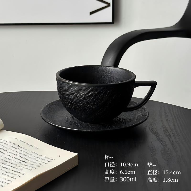 A retro stone coffee cup, premium sense, simple ceramic cup, exquisite latte latte flower cup, cappuccino mocha cup saucer