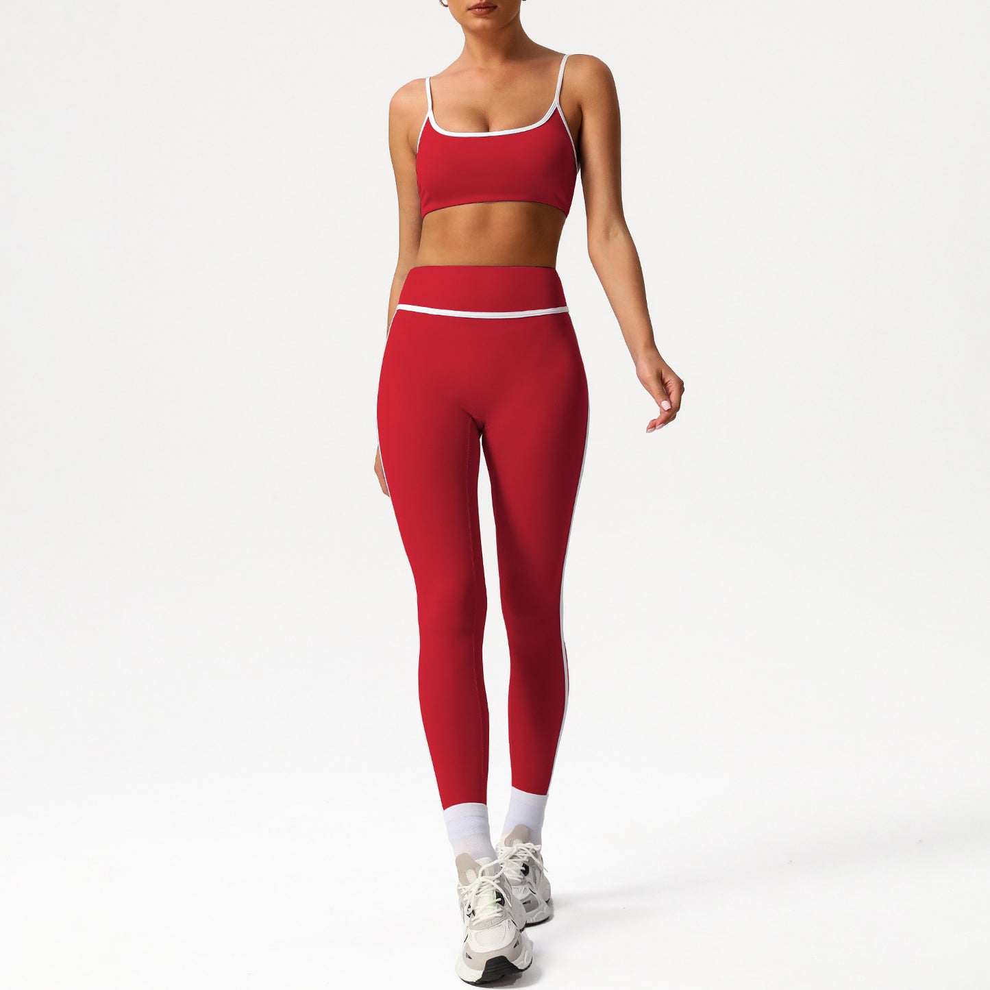 A sports suit women's contrasting colors, beautiful back, tight body, nude yoga suit, running fitness yoga suit