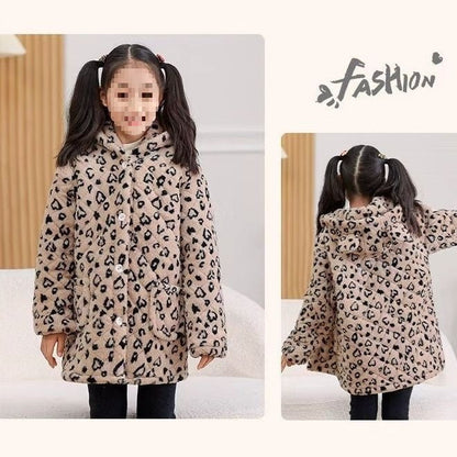 A extra thick girls princess wind leopard print warm winter blouse jacket fashion cotton-padded jacket velvet cotton-padded jacket