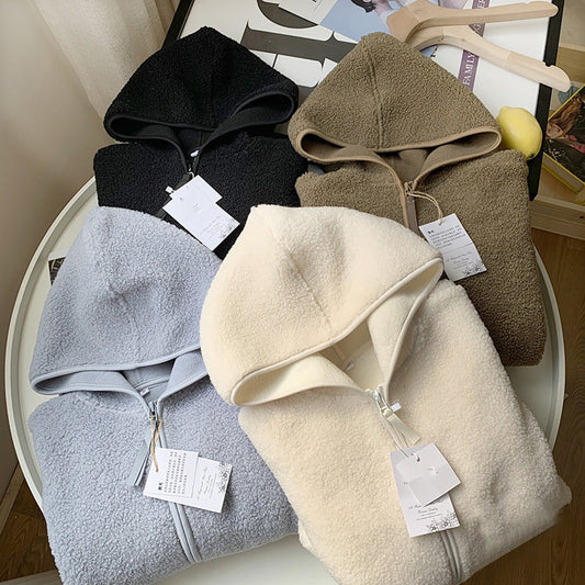 A winter polar fleece hooded jacket