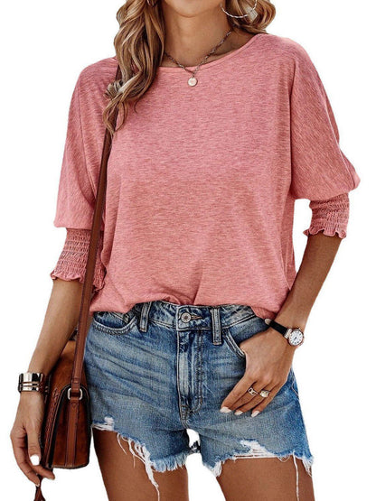 Europe, America, cross-border Amazon 2025 summer new products fashion loose round neck cuffs long version large size T-shirt women