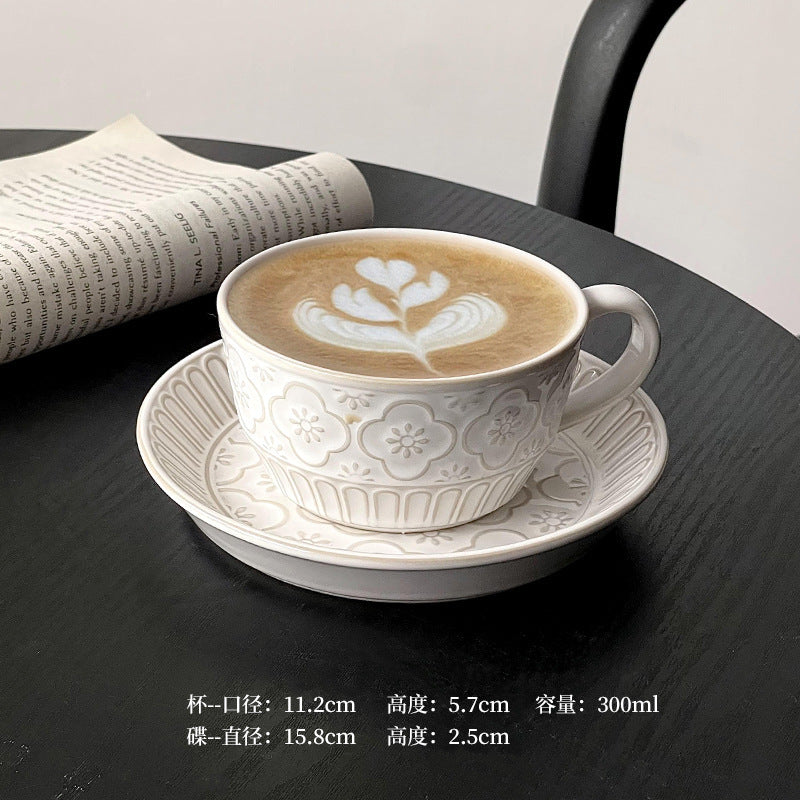 A retro stone coffee cup, premium sense, simple ceramic cup, exquisite latte latte flower cup, cappuccino mocha cup saucer