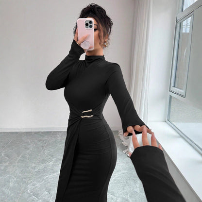 A long-sleeved dress