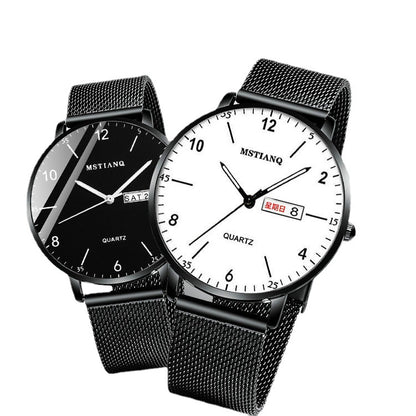A new fashion classic watch men's trend ultra-thin business black technology semi-digital calendar quartz watch - Mixbatch
