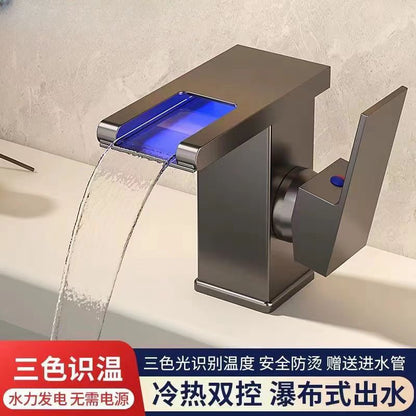 A: All copper LED light waterfall luminous faucet