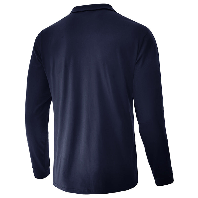 A Men's Fashion Color-Blocking Long Sleeve Zip Henry Shirt Amazon Fall Winter Men's Lapel Casual POLO Shirt