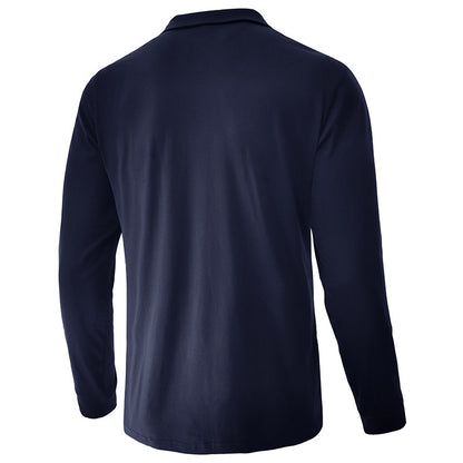 A Men's Fashion Color-Blocking Long Sleeve Zip Henry Shirt Amazon Fall Winter Men's Lapel Casual POLO Shirt