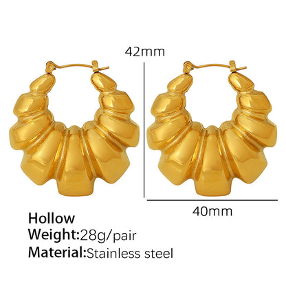 A: European and American fashion temperament, retro exaggerated titanium steel earrings, stainless steel plated, 18K thread, concave and convex geometric earrings, women