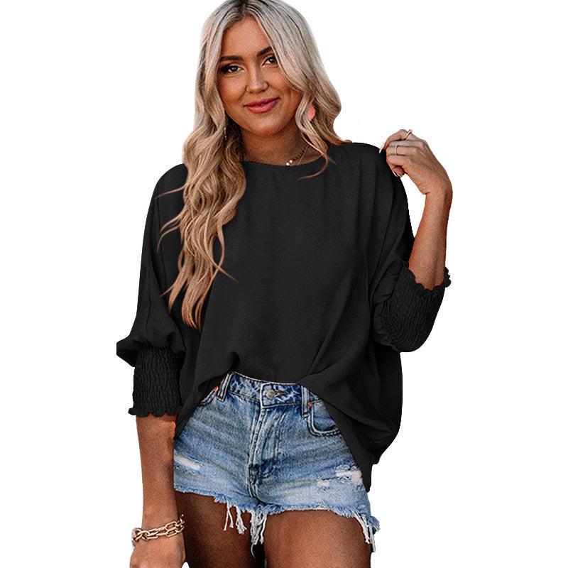 Amazon Independent Station Europe, America, Cross-border 2025 Summer New Products Women's Loose Large Size Crew Neck Solid Color Wrap Top