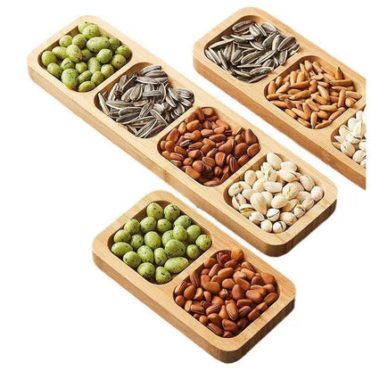 A Japanese-style bamboo and wood dried fruit plate