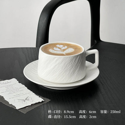 A retro stone coffee cup, premium sense, simple ceramic cup, exquisite latte latte flower cup, cappuccino mocha cup saucer