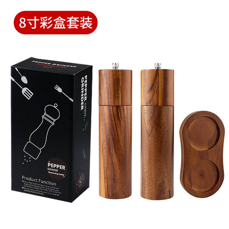 A lobular acacia cylindrical pepper grinder