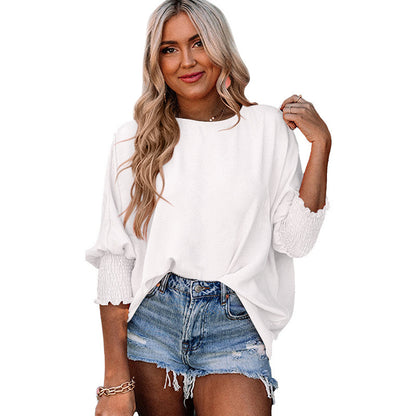 Amazon Independent Station Europe, America, Cross-border 2025 Summer New Products Women's Loose Large Size Crew Neck Solid Color Wrap Top