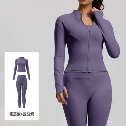 A Yoga Clothing Women's Fitness Running High Elasticity Sports Jacket Tights Hip Pants Fitness Clothing Set