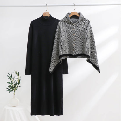 A long-sleeved dress shawl jacket two-piece set