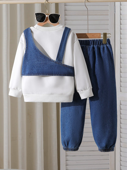 A children's denim three-piece set