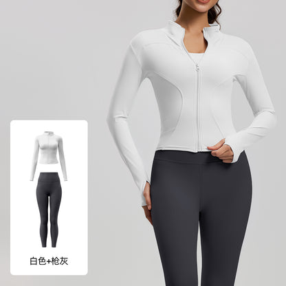 A Yoga Clothing Women's Fitness Running High Elasticity Sports Jacket Tights Hip Pants Fitness Clothing Set