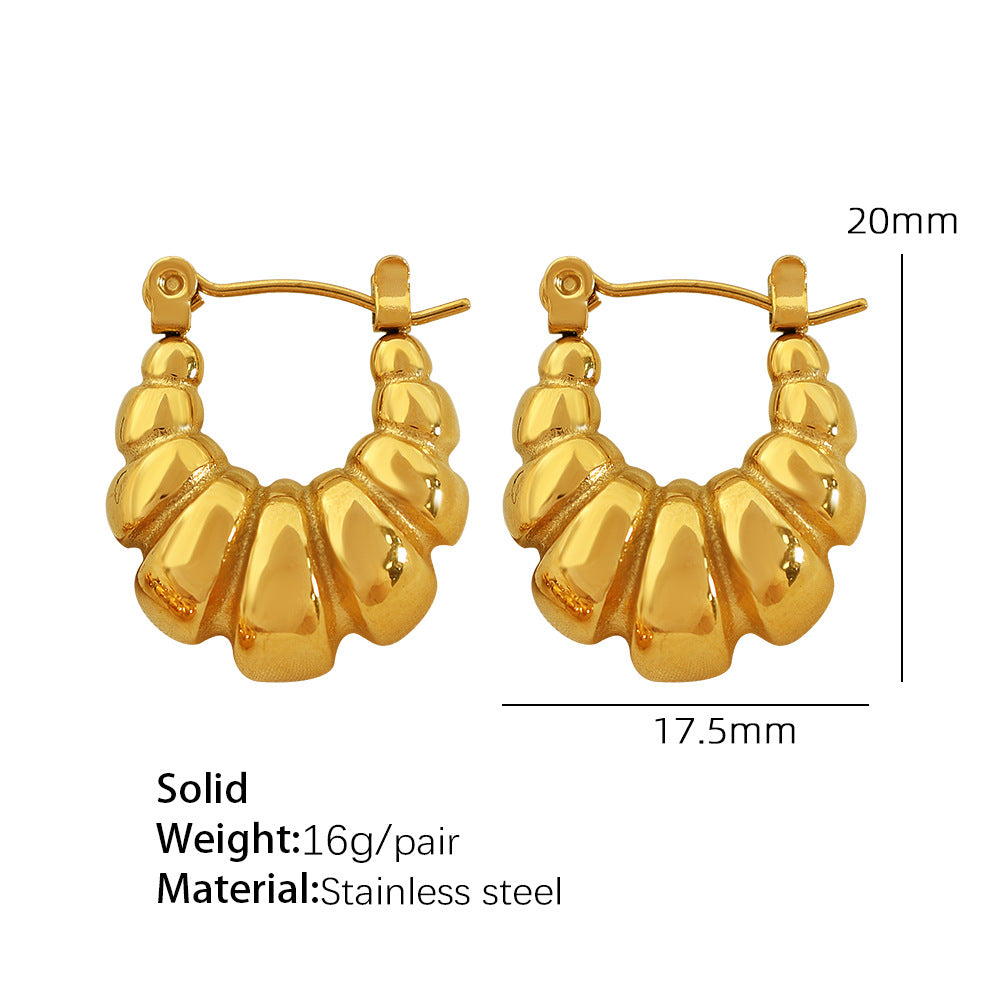A: European and American fashion temperament, retro exaggerated titanium steel earrings, stainless steel plated, 18K thread, concave and convex geometric earrings, women